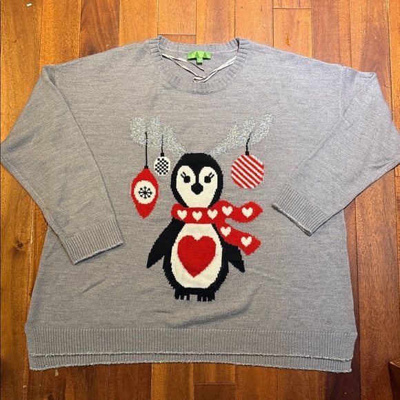 Christmas Sweater Gray Penguin Holiday Sweater. Size 2 X - Picture 1 of 8
